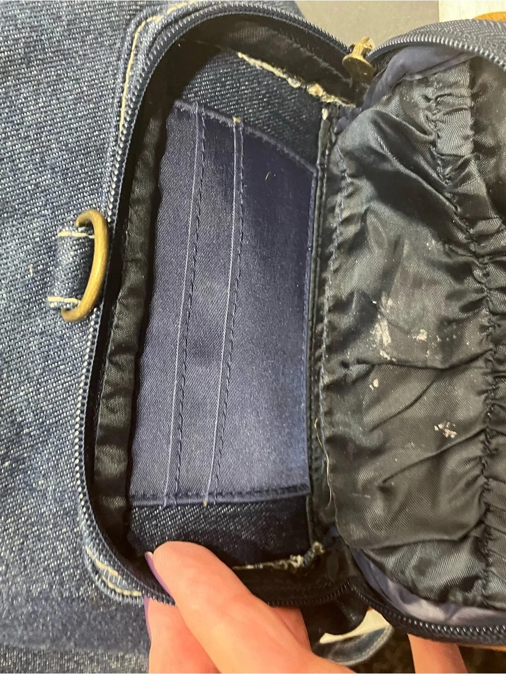 Denim Backpack with Tan Leather Accents - Casual Women's Daypack